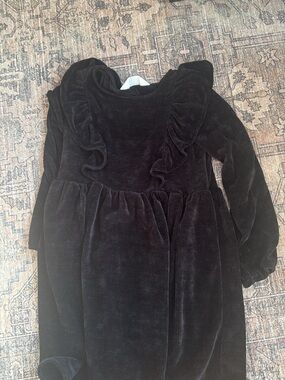 H&M Black Velvet Ruffle-Trim Kids Dress